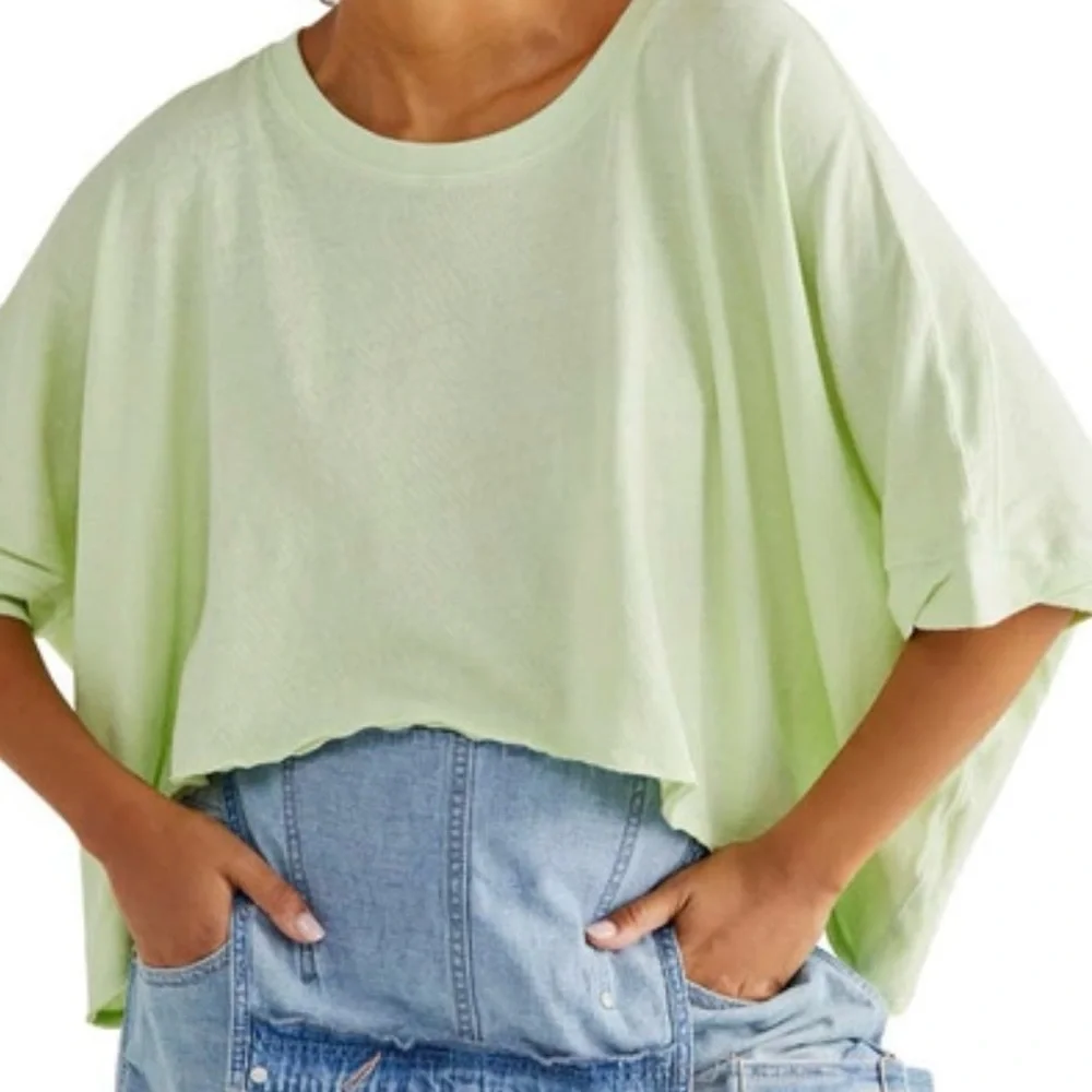 Free People We The Free Relaxed Short Sleeve Crop Top Light Green Womens XS